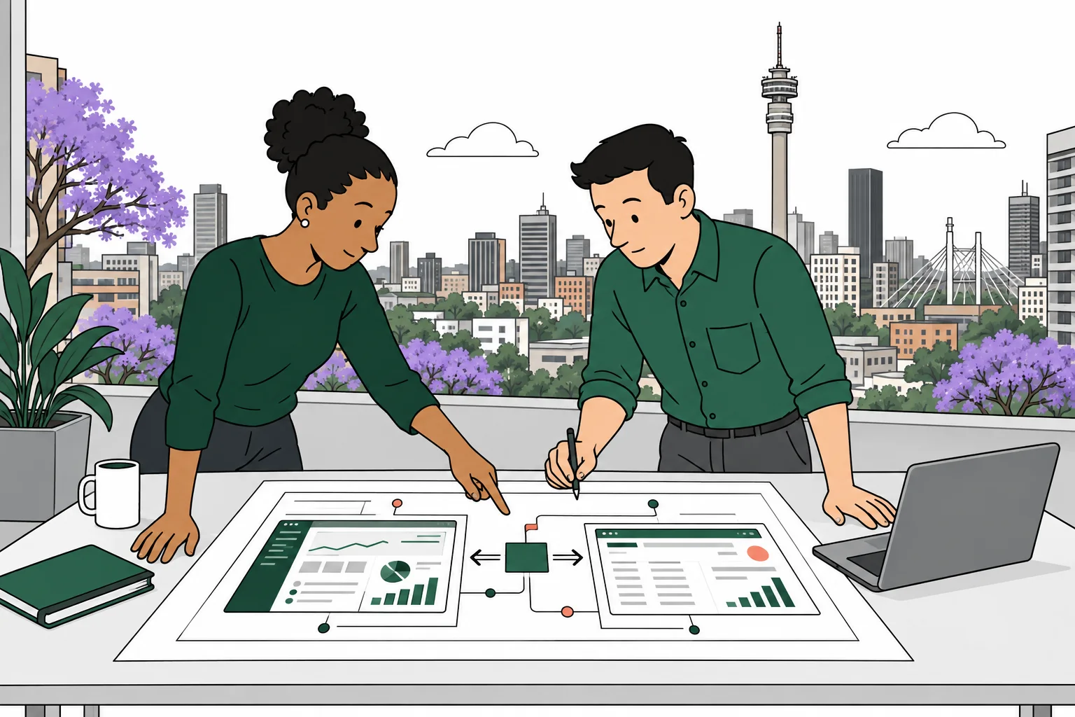 Johannesburg skyline with software collaborators