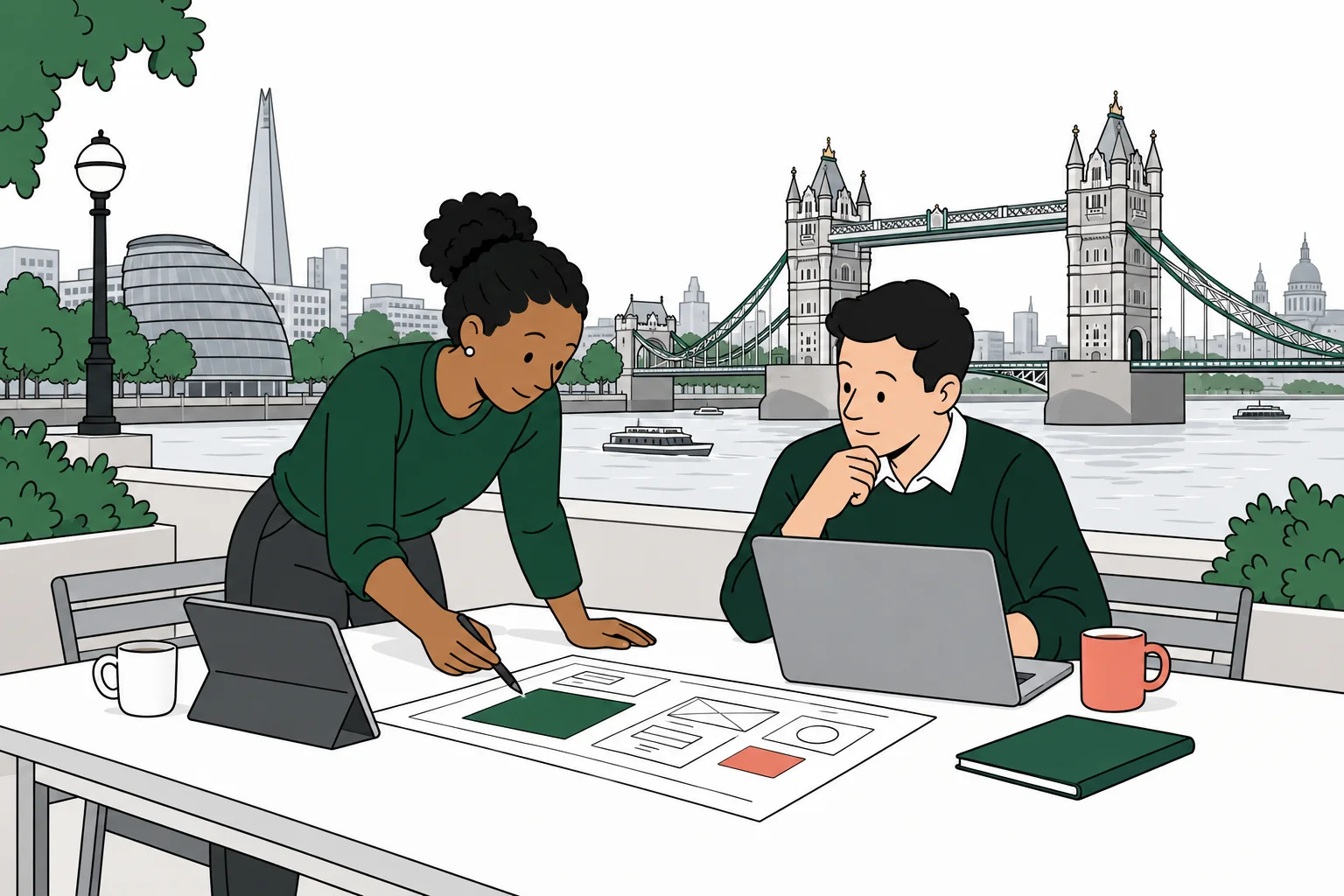 London skyline with software collaborators